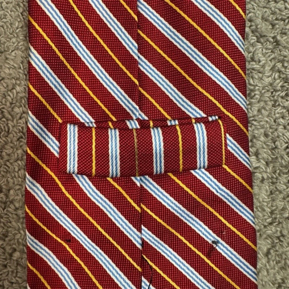 Pure Silk Striped Tie Red Blue Yellow Woven in England Made in USA 59x3.75